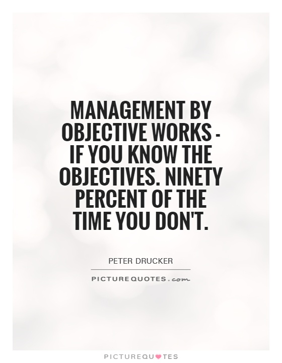 Management by objective works - if you know the objectives. Ninety percent of the time you don't Picture Quote #1