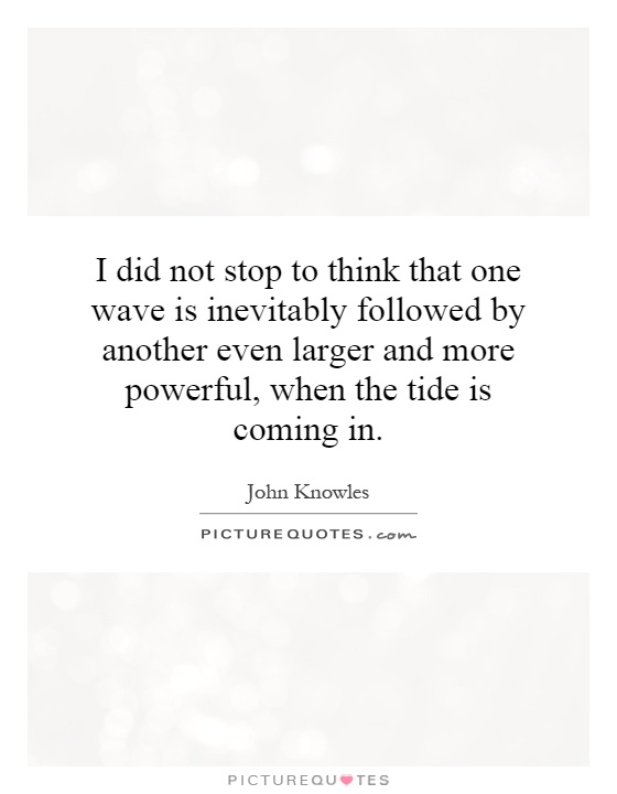 I did not stop to think that one wave is inevitably followed by another even larger and more powerful, when the tide is coming in Picture Quote #1