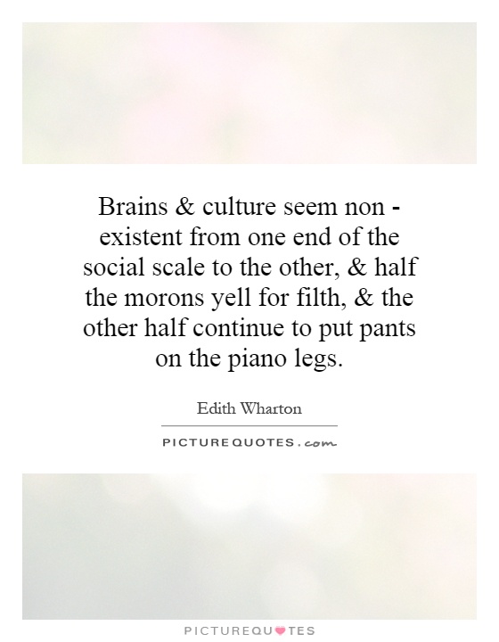 Brains and culture seem non - existent from one end of the social scale to the other, and half the morons yell for filth, and the other half continue to put pants on the piano legs Picture Quote #1