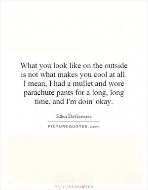 What you look like on the outside is not what makes you cool at all. I mean, I had a mullet and wore parachute pants for a long, long time, and I'm doin' okay Picture Quote #1