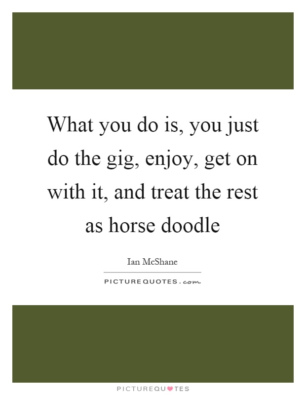 What you do is, you just do the gig, enjoy, get on with it, and treat the rest as horse doodle Picture Quote #1
