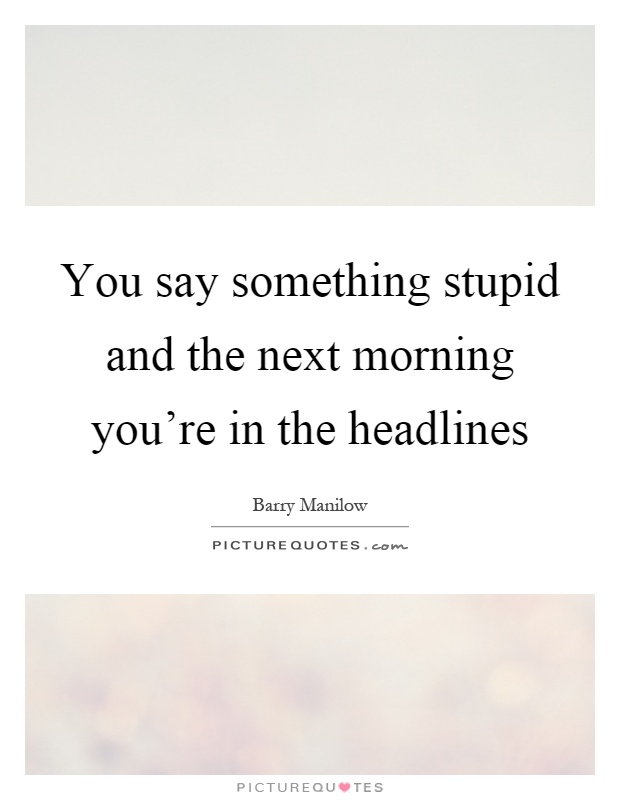 You say something stupid and the next morning you're in the headlines Picture Quote #1