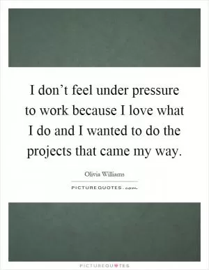 I don’t feel under pressure to work because I love what I do and I wanted to do the projects that came my way Picture Quote #1