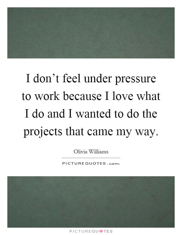 I don't feel under pressure to work because I love what I do and I wanted to do the projects that came my way Picture Quote #1