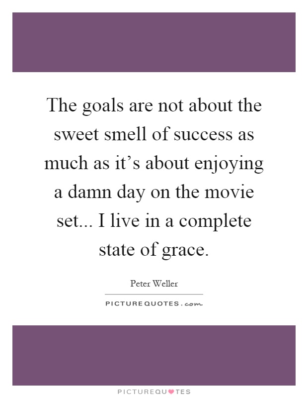 The goals are not about the sweet smell of success as much as it's about enjoying a damn day on the movie set... I live in a complete state of grace Picture Quote #1