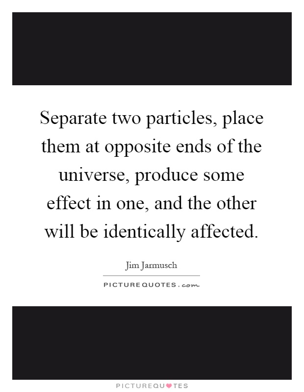 Separate two particles, place them at opposite ends of the universe, produce some effect in one, and the other will be identically affected Picture Quote #1