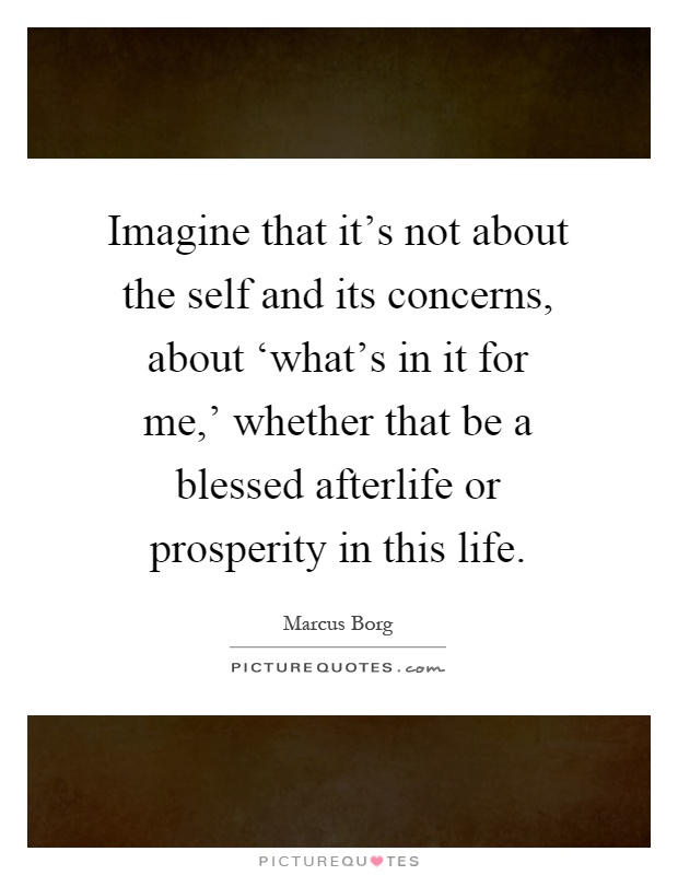 Imagine that it's not about the self and its concerns, about ‘what's in it for me,' whether that be a blessed afterlife or prosperity in this life Picture Quote #1