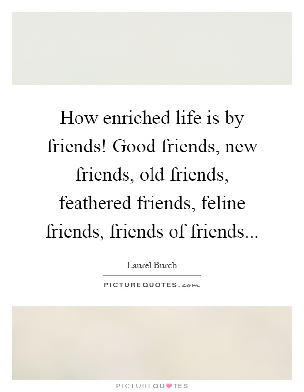 How enriched life is by friends! Good friends, new friends, old friends, feathered friends, feline friends, friends of friends Picture Quote #1