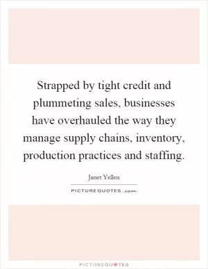 Strapped by tight credit and plummeting sales, businesses have overhauled the way they manage supply chains, inventory, production practices and staffing Picture Quote #1