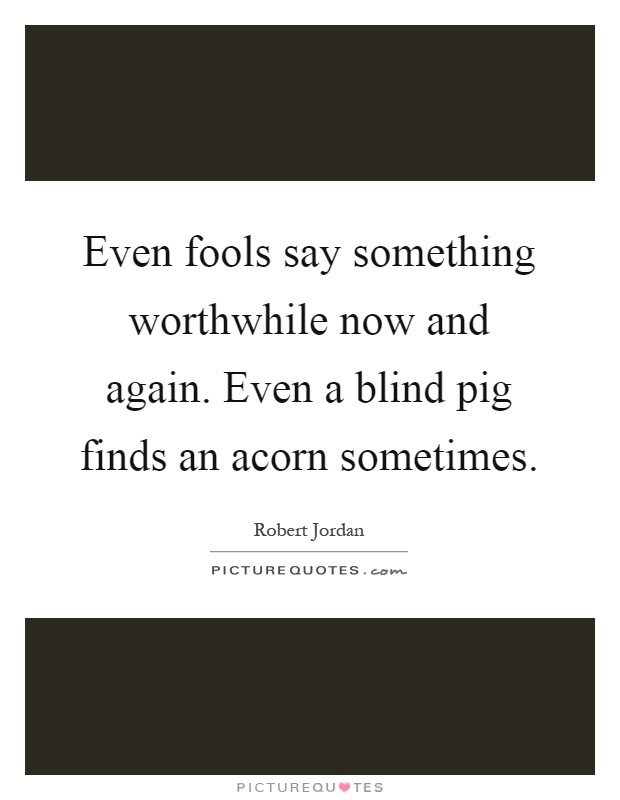 Even fools say something worthwhile now and again. Even a blind pig finds an acorn sometimes Picture Quote #1