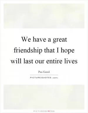 We have a great friendship that I hope will last our entire lives Picture Quote #1