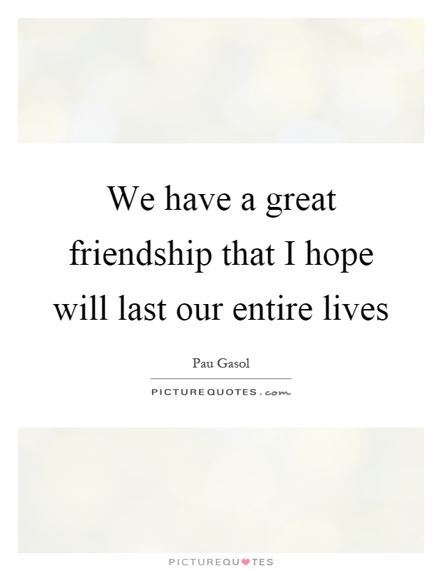 We have a great friendship that I hope will last our entire lives Picture Quote #1