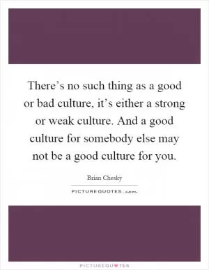 There’s no such thing as a good or bad culture, it’s either a strong or weak culture. And a good culture for somebody else may not be a good culture for you Picture Quote #1
