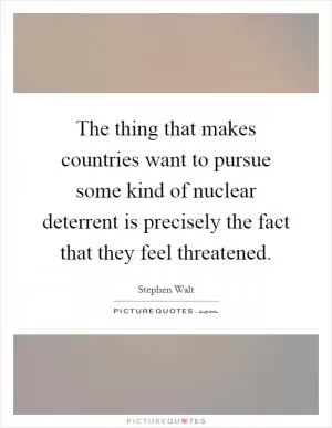 The thing that makes countries want to pursue some kind of nuclear deterrent is precisely the fact that they feel threatened Picture Quote #1