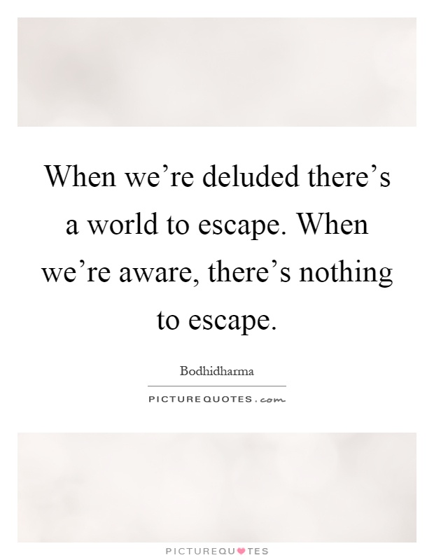 When we're deluded there's a world to escape. When we're aware, there's nothing to escape Picture Quote #1