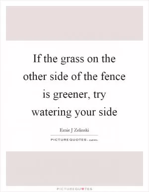 If the grass on the other side of the fence is greener, try watering your side Picture Quote #1