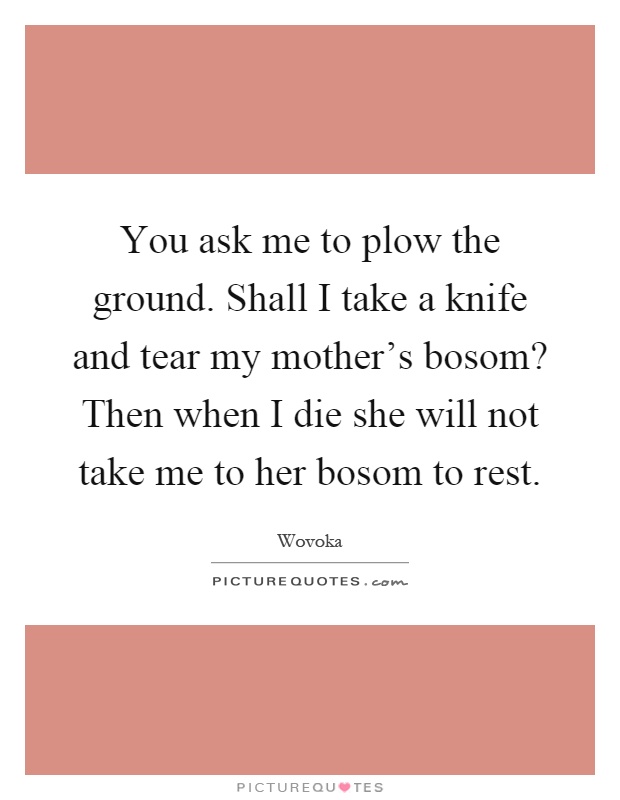 You ask me to plow the ground. Shall I take a knife and tear my mother's bosom? Then when I die she will not take me to her bosom to rest Picture Quote #1