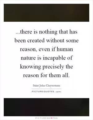 ...there is nothing that has been created without some reason, even if human nature is incapable of knowing precisely the reason for them all Picture Quote #1
