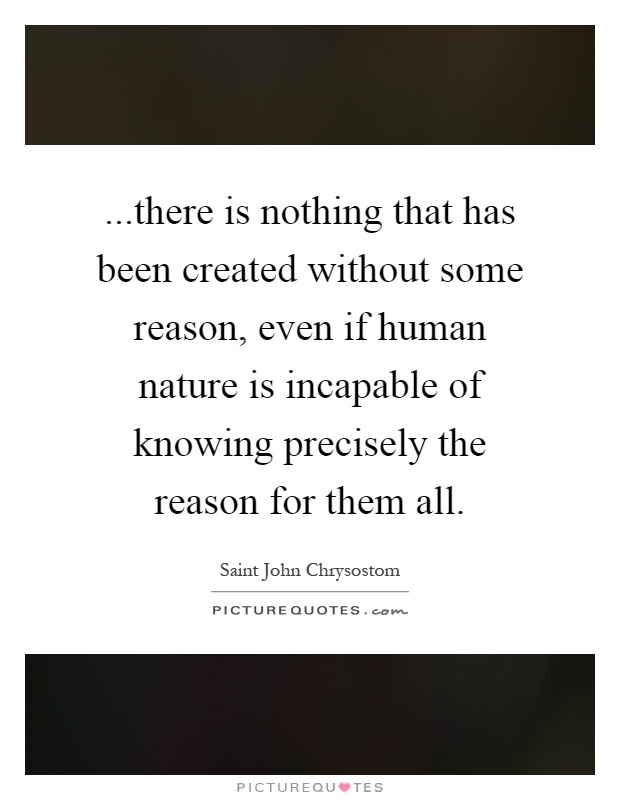 ...there is nothing that has been created without some reason, even if human nature is incapable of knowing precisely the reason for them all Picture Quote #1