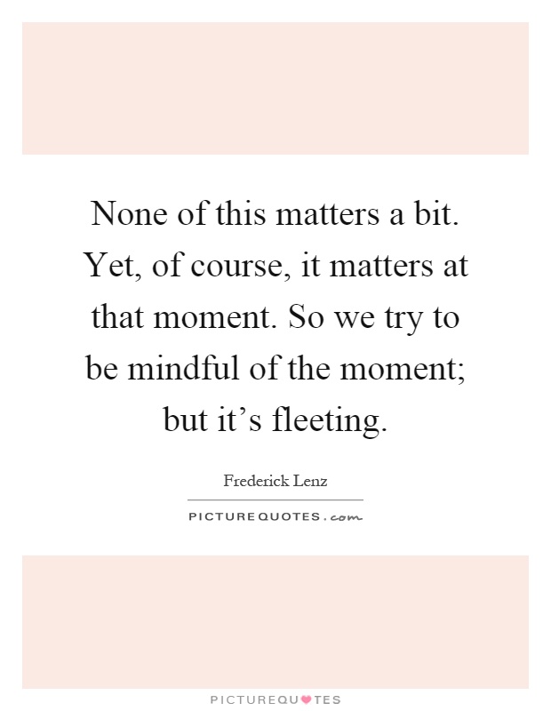 None of this matters a bit. Yet, of course, it matters at that moment. So we try to be mindful of the moment; but it's fleeting Picture Quote #1