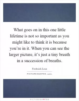 What goes on in this one little lifetime is not so important as you might like to think it is because you’re in it. When you can see the larger picture, it’s just a tiny breath in a succession of breaths Picture Quote #1