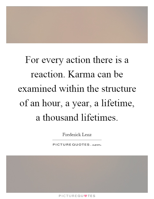 For every action there is a reaction. Karma can be examined within the structure of an hour, a year, a lifetime, a thousand lifetimes Picture Quote #1