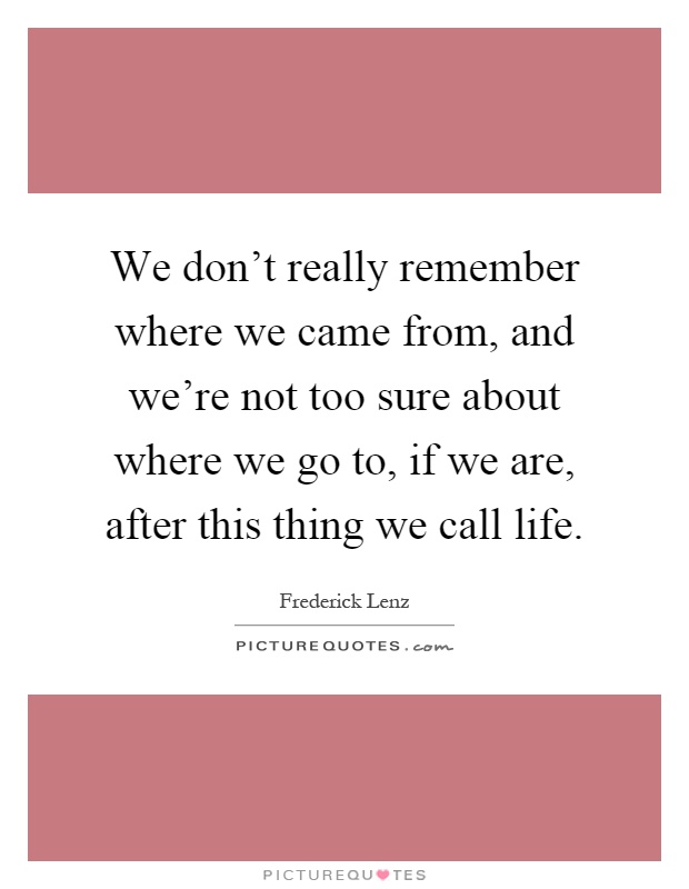 We don't really remember where we came from, and we're not too sure about where we go to, if we are, after this thing we call life Picture Quote #1