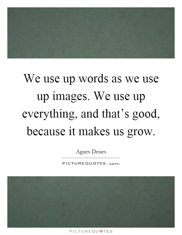 We use up words as we use up images. We use up everything, and that's good, because it makes us grow Picture Quote #1