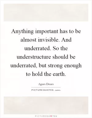 Anything important has to be almost invisible. And underrated. So the understructure should be underrated, but strong enough to hold the earth Picture Quote #1