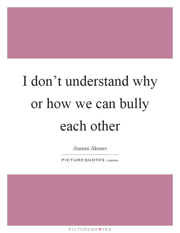 I don't understand why or how we can bully each other Picture Quote #1