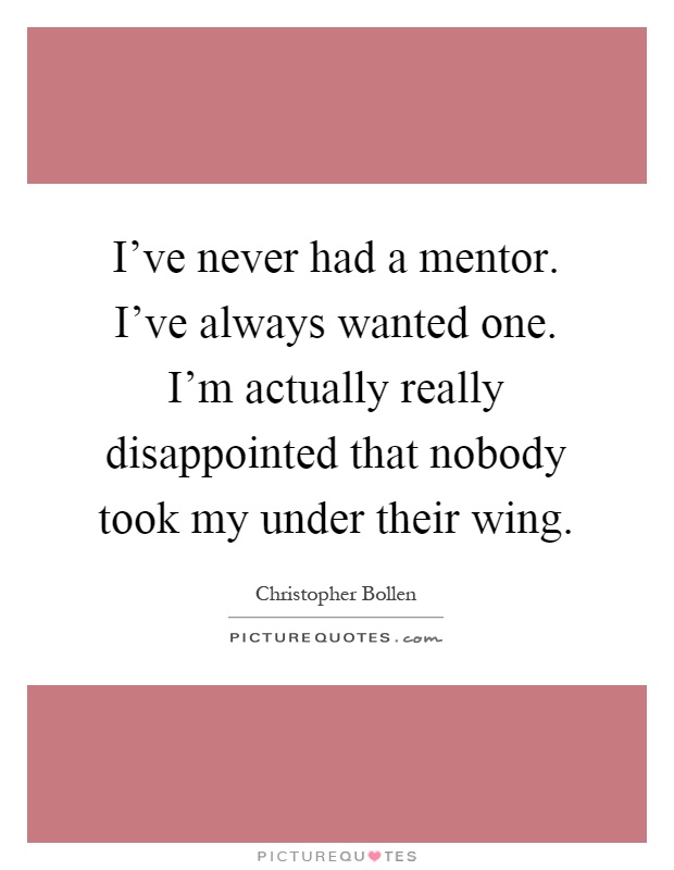I've never had a mentor. I've always wanted one. I'm actually really disappointed that nobody took my under their wing Picture Quote #1