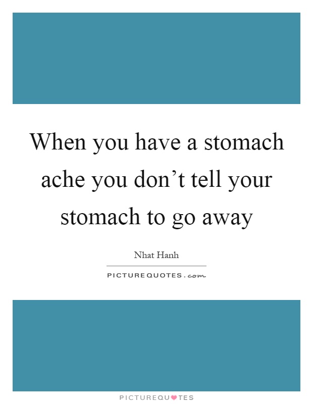 When you have a stomach ache you don't tell your stomach to go away Picture Quote #1