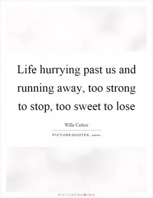 Life hurrying past us and running away, too strong to stop, too sweet to lose Picture Quote #1