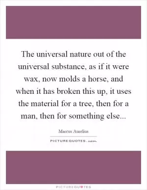 The universal nature out of the universal substance, as if it were wax, now molds a horse, and when it has broken this up, it uses the material for a tree, then for a man, then for something else Picture Quote #1