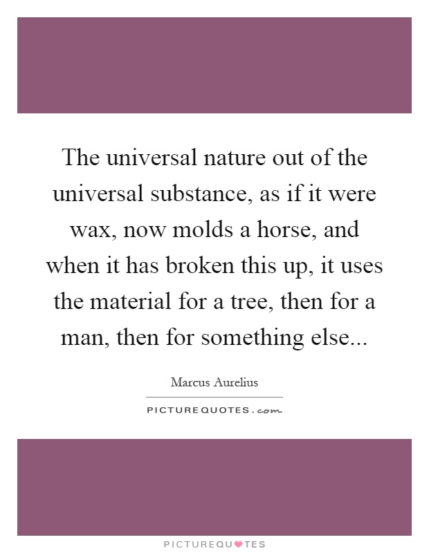 The universal nature out of the universal substance, as if it were wax, now molds a horse, and when it has broken this up, it uses the material for a tree, then for a man, then for something else Picture Quote #1