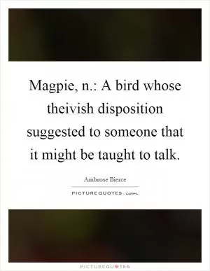 Magpie, n.: A bird whose theivish disposition suggested to someone that it might be taught to talk Picture Quote #1