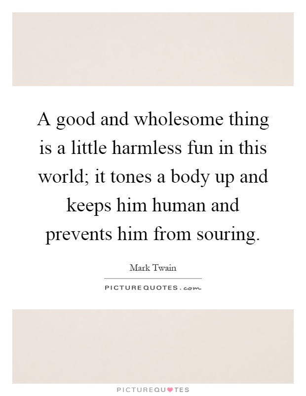 A good and wholesome thing is a little harmless fun in this world; it tones a body up and keeps him human and prevents him from souring Picture Quote #1