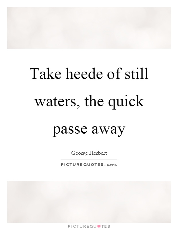 Take heede of still waters, the quick passe away Picture Quote #1