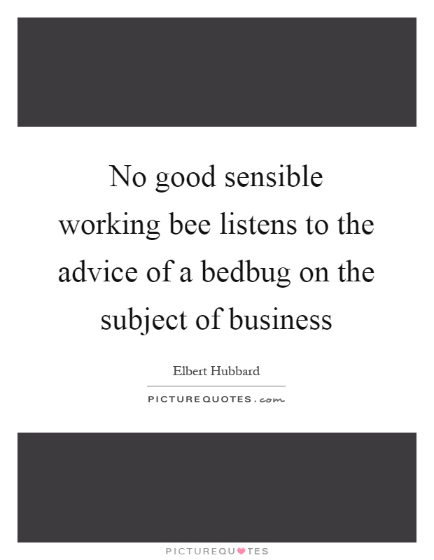 No good sensible working bee listens to the advice of a bedbug on the subject of business Picture Quote #1