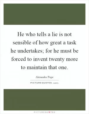He who tells a lie is not sensible of how great a task he undertakes; for he must be forced to invent twenty more to maintain that one Picture Quote #1