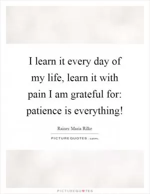 I learn it every day of my life, learn it with pain I am grateful for: patience is everything! Picture Quote #1