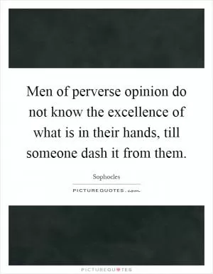 Men of perverse opinion do not know the excellence of what is in their hands, till someone dash it from them Picture Quote #1