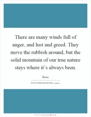 There are many winds full of anger, and lust and greed. They move the rubbish around, but the solid mountain of our true nature stays where it’s always been Picture Quote #1