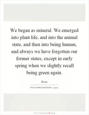 We began as mineral. We emerged into plant life, and into the animal state, and then into being human, and always we have forgotten our former states, except in early spring when we slightly recall being green again Picture Quote #1