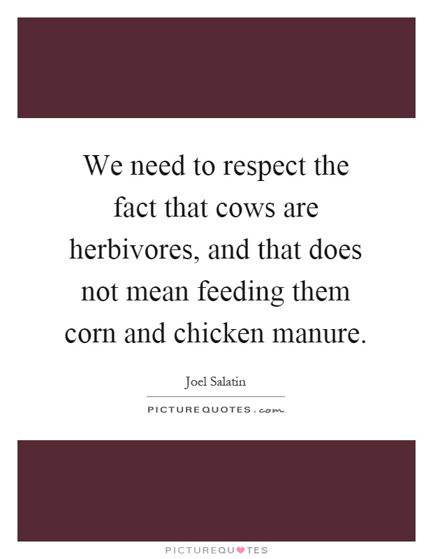 We need to respect the fact that cows are herbivores, and that does not mean feeding them corn and chicken manure Picture Quote #1