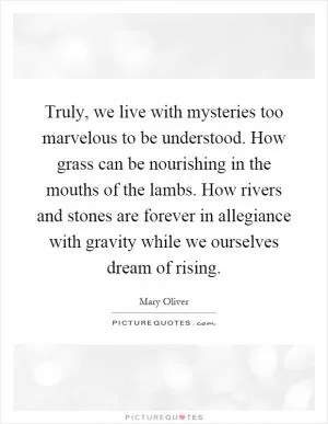 Truly, we live with mysteries too marvelous to be understood. How grass can be nourishing in the mouths of the lambs. How rivers and stones are forever in allegiance with gravity while we ourselves dream of rising Picture Quote #1