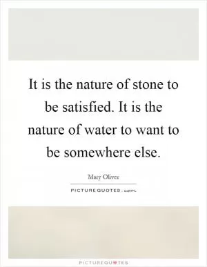 It is the nature of stone to be satisfied. It is the nature of water to want to be somewhere else Picture Quote #1
