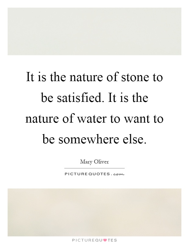 It is the nature of stone to be satisfied. It is the nature of water to want to be somewhere else Picture Quote #1