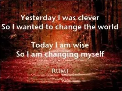 Yesterday I was clever, so I wanted to change the world. Today I am wise, so I am changing myself Picture Quote #1