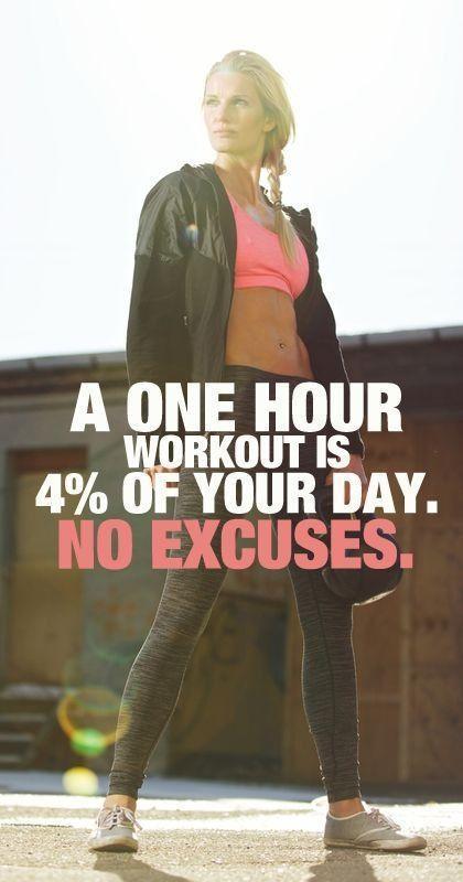 A one hour workout is 4% of your day. No excuses Picture Quote #2